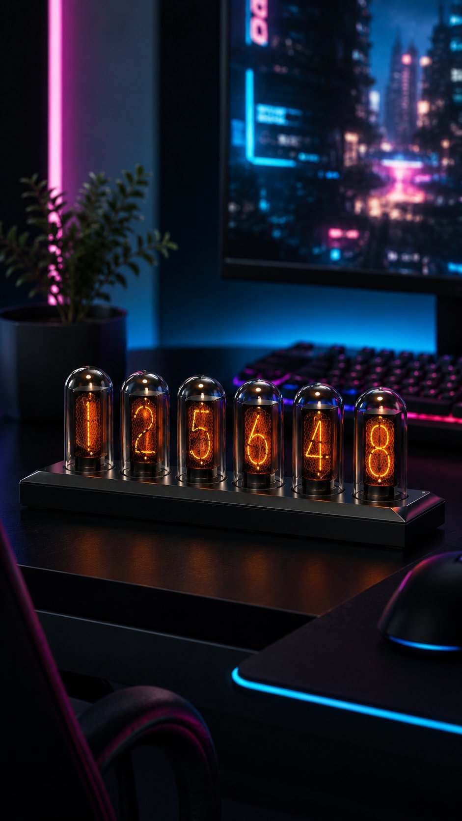 VANTA desk clock in a work and gaming setup